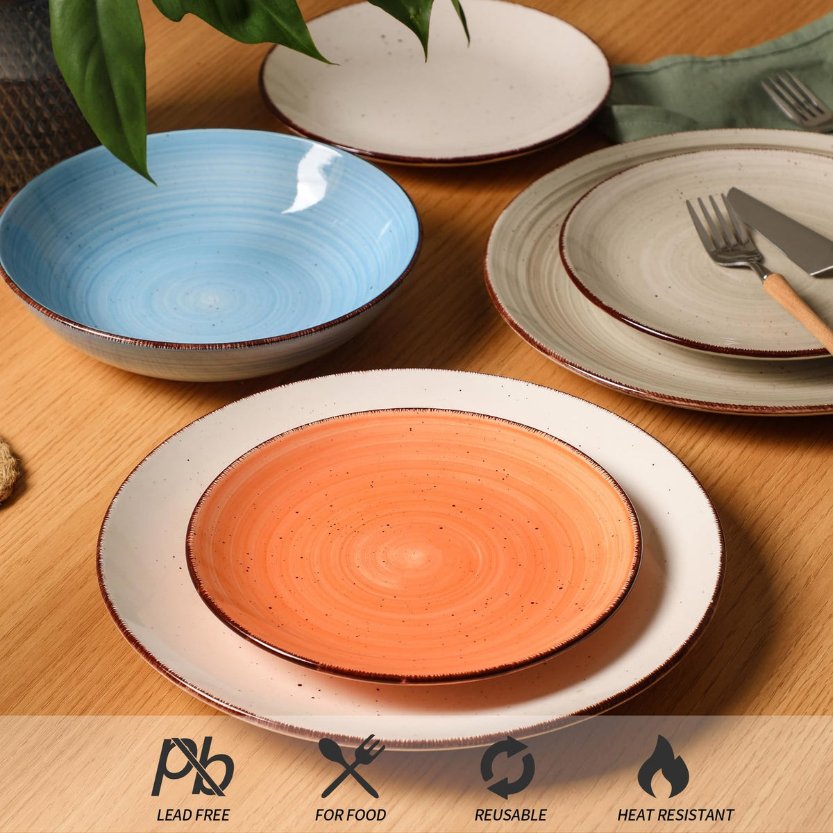 GUERAN Ceramic Dinner Plates – Set of 6, 10.5 Inch, Blue