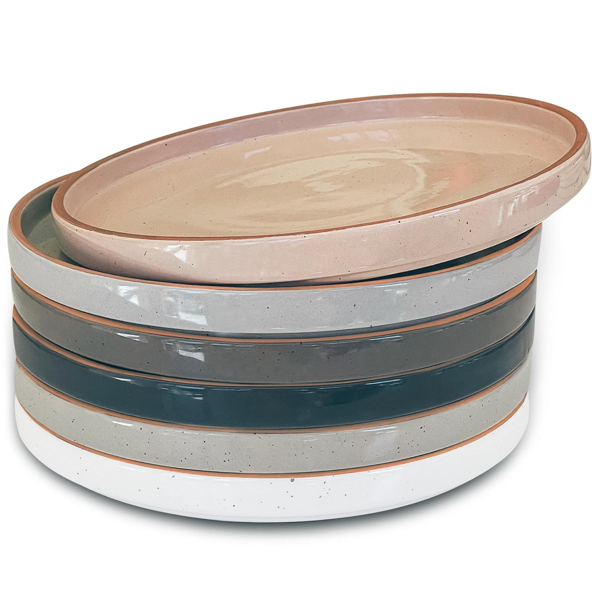 GUERAN Ceramic Flat Plates – Set of 6, 8 Inch, Neutral Colors