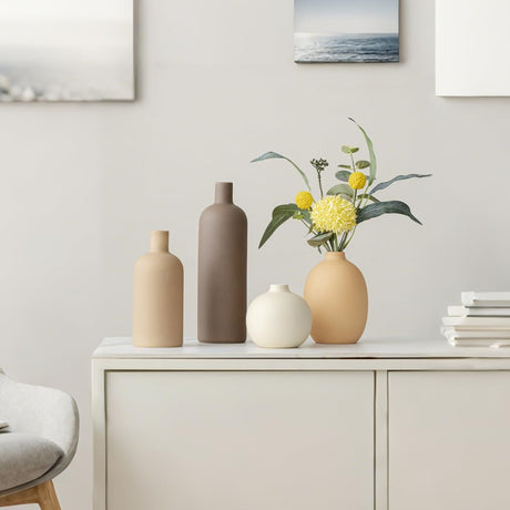 GUERAN Modern Ceramic Vase Set of 4 – Neutral Colors, Coffee Mix