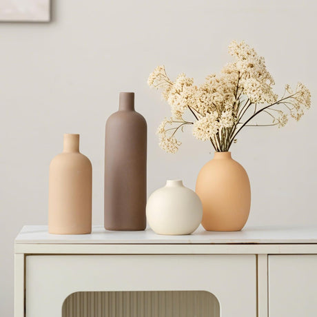 GUERAN Modern Ceramic Vase Set of 4 – Neutral Colors, Coffee Mix