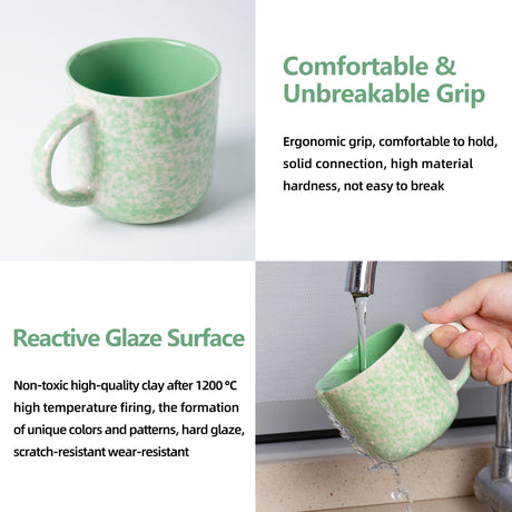 GUERAN 12oz Ceramic Coffee Mugs – Set of 4, Green
