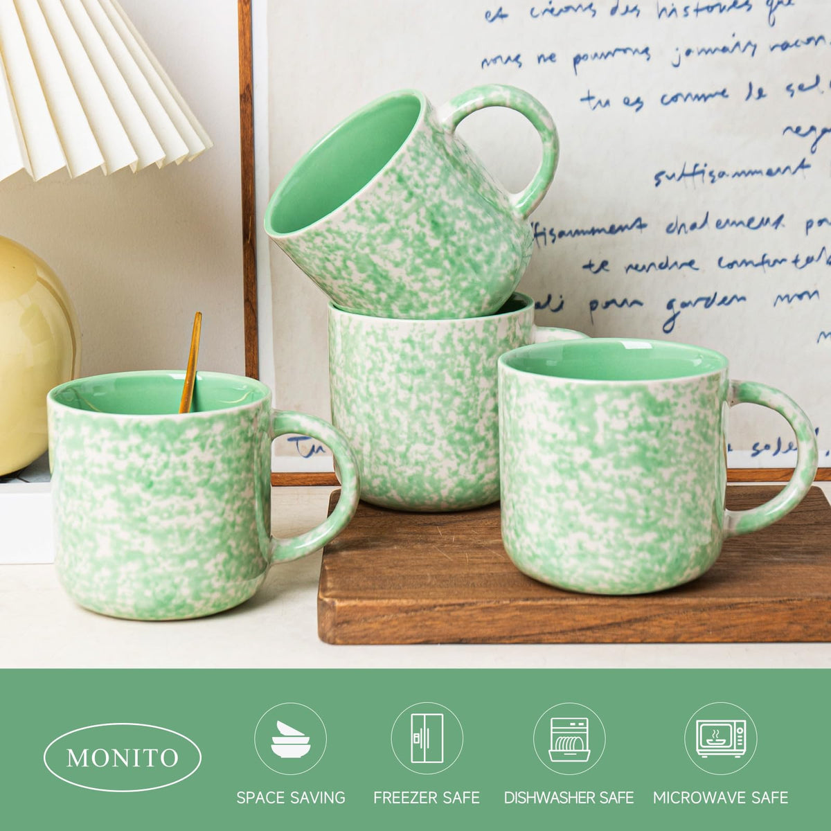 GUERAN 12oz Ceramic Coffee Mugs – Set of 4, Green
