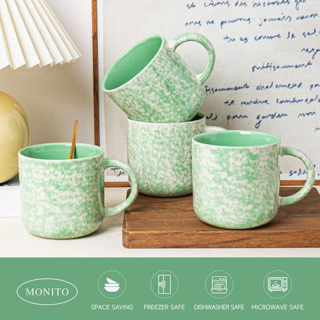 GUERAN 12oz Ceramic Coffee Mugs – Set of 4, Green