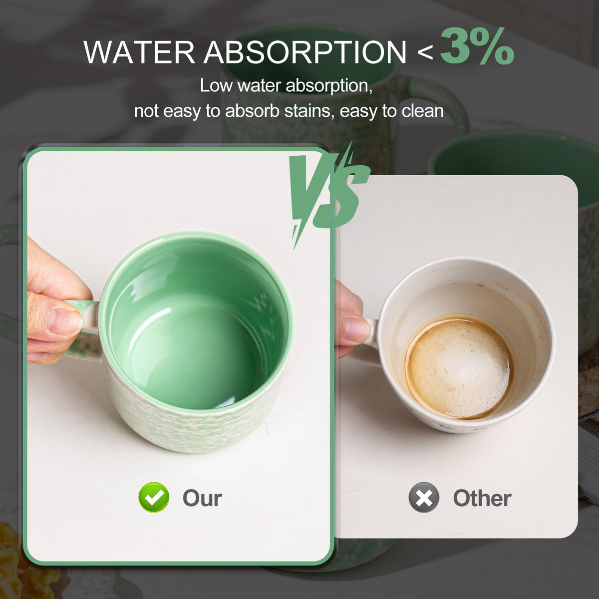 GUERAN 12oz Ceramic Coffee Mugs – Set of 4, Green