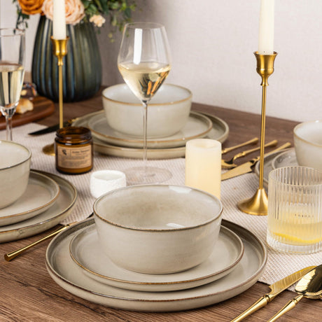 GUERAN Stoneware Dinnerware Set – Reactive Glaze, Service for 8