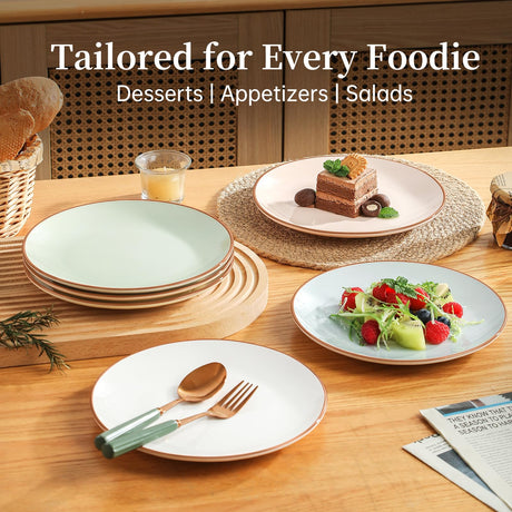 GUERAN Colorful Ceramic Dessert Plates – Set of 6, 8 Inch, Assorted Colors