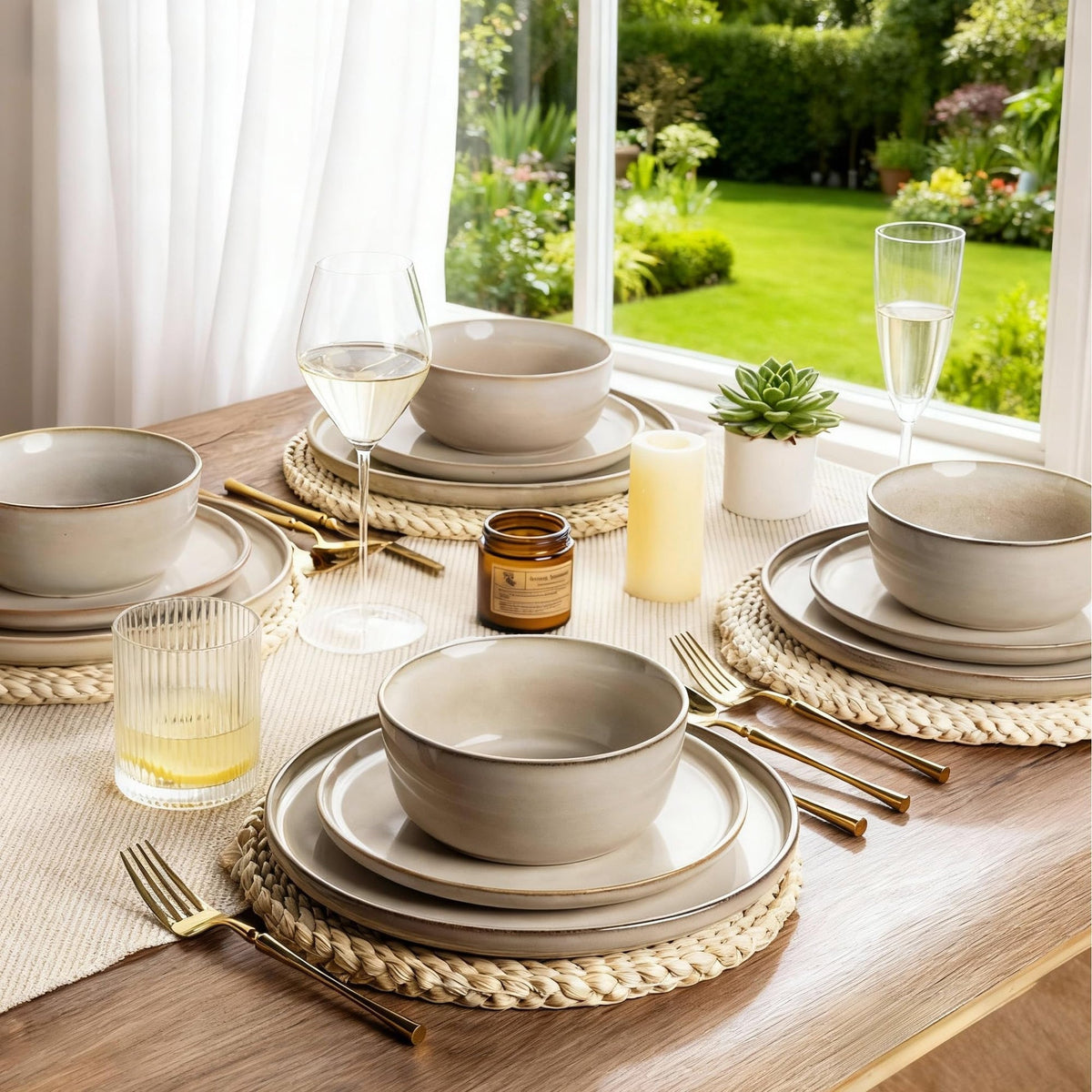 GUERAN Stoneware Dinnerware Set – Reactive Glaze, Service for 8