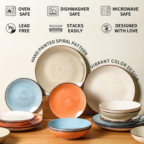 GUERAN Ceramic Dinner Plates – Set of 6, 10.5 Inch, Blue