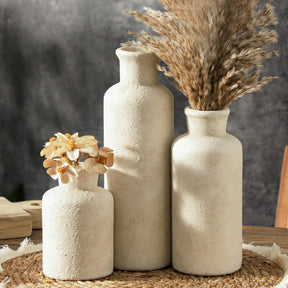 GUERAN Ceramic Vases Set of 3 – Whitewashed Neutral, Farmhouse Decor