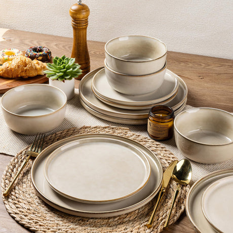 GUERAN Stoneware Dinnerware Set – Reactive Glaze, Service for 8