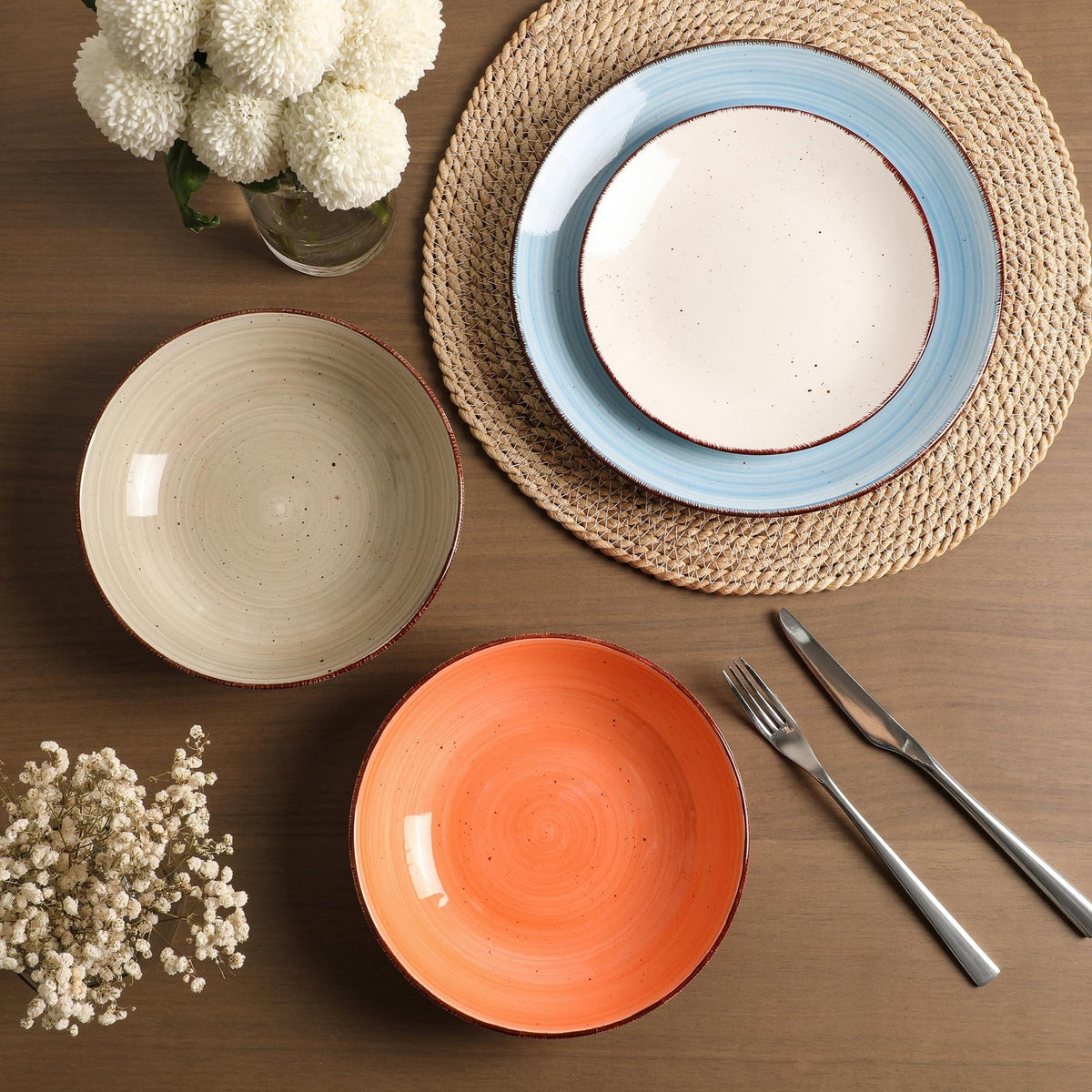 GUERAN Ceramic Dinner Plates – Set of 6, 10.5 Inch, Blue